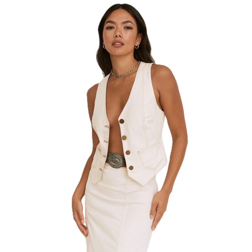 Belle Vere cream denim vest and pencil skirt set, Like New S - Picture 11 of 11